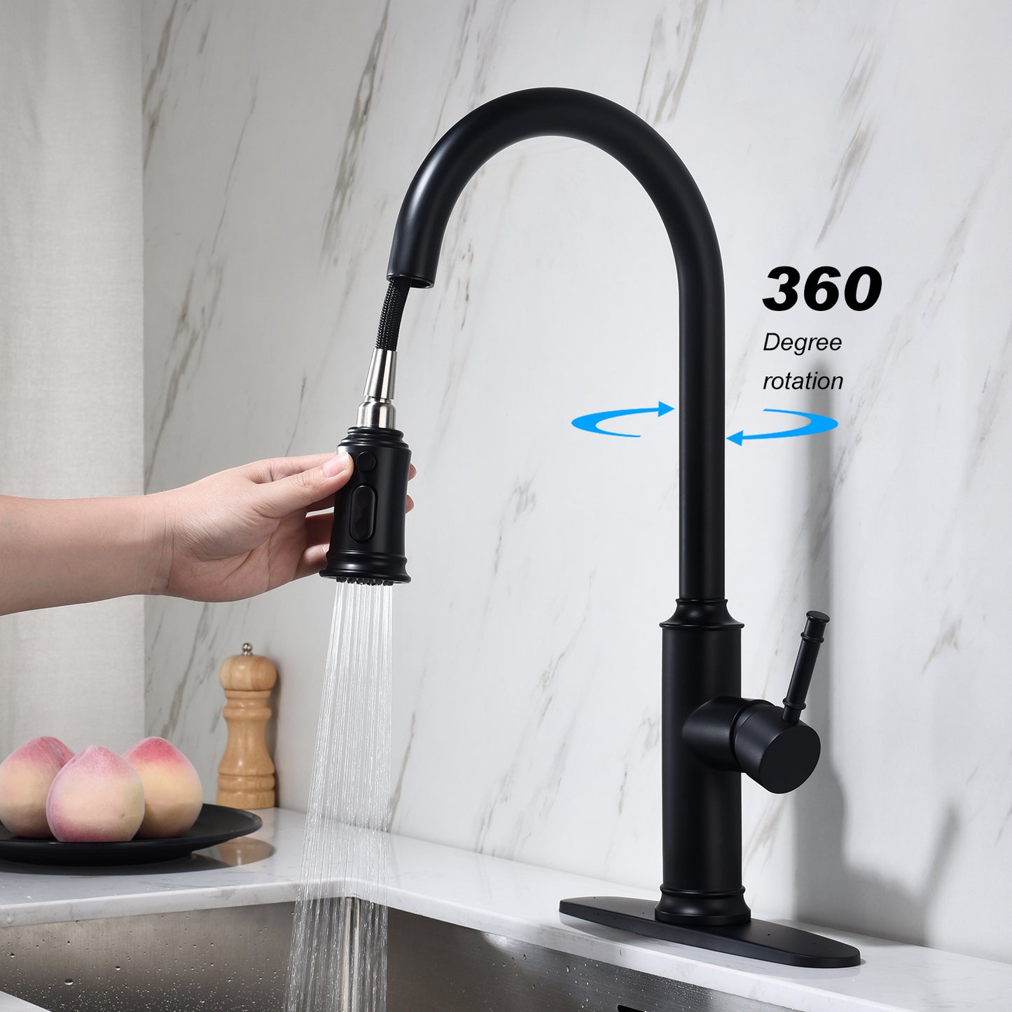 Single-Handle Pull-Down Kitchen Faucet with Dual Function - Matte Black