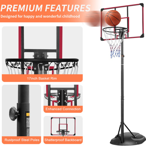 Adjustable Portable Basketball Hoop - 7.5ft to 9.2ft with 32" Backboard