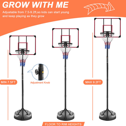 Adjustable Portable Basketball Hoop - 7.5ft to 9.2ft with 32" Backboard