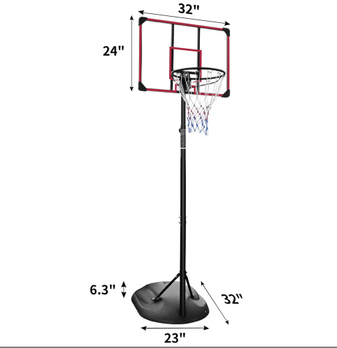 Adjustable Portable Basketball Hoop - 7.5ft to 9.2ft with 32" Backboard