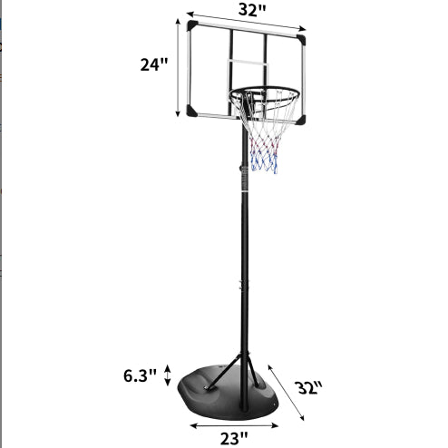 Adjustable Portable Basketball Hoop - 7.5ft to 9.2ft with 32" Backboard