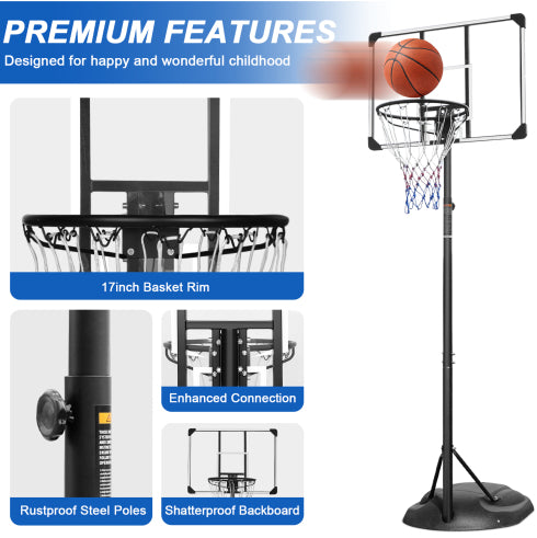 Adjustable Portable Basketball Hoop - 7.5ft to 9.2ft with 32" Backboard
