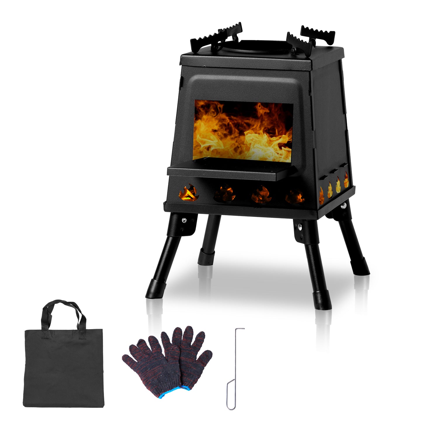 Portable Camping Stove - Wrought Iron Panel, 27x27x34cm, Black