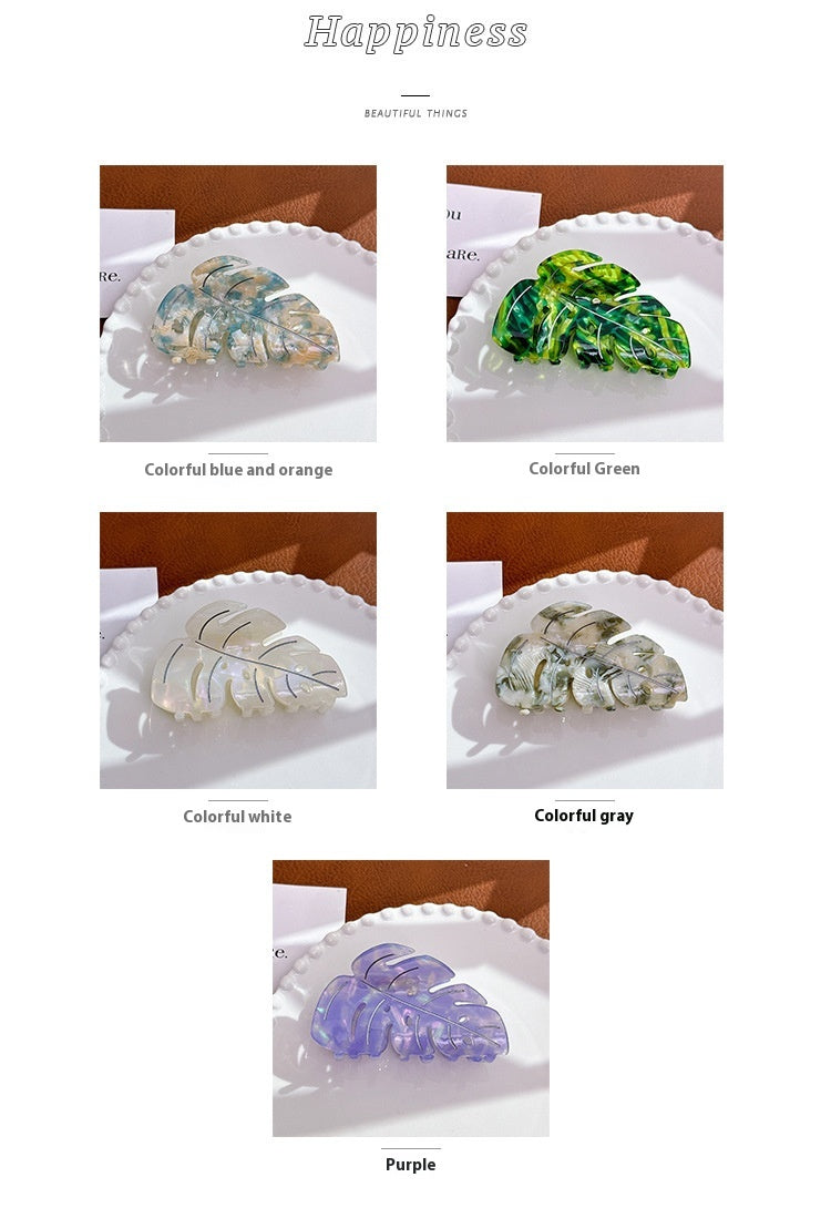 Colorful Acetate Leaf Barrettes - 9.3cm Hair Clips