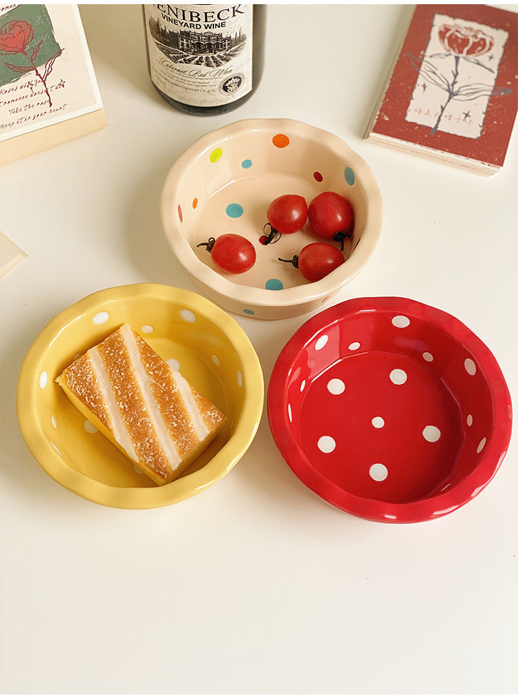 Polka Dot Porcelain Bowl Set - Cute Kitchen Dinnerware, 5-Inch