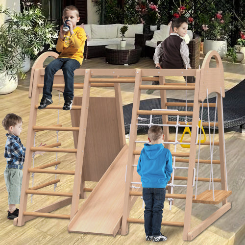 7-in-1 Indoor Jungle Gym Playset for Kids 2-6 Years - Natural Wood