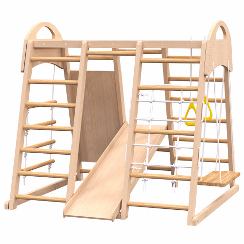 7-in-1 Indoor Jungle Gym Playset for Kids 2-6 Years - Natural Wood