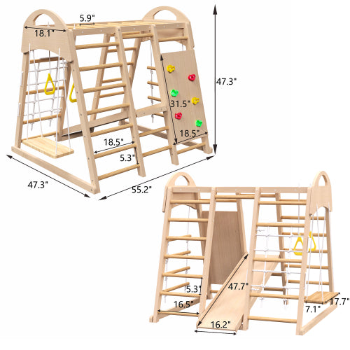 7-in-1 Indoor Jungle Gym Playset for Kids 2-6 Years - Natural Wood