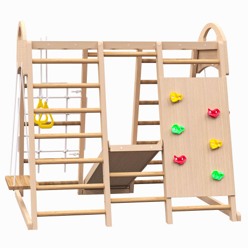 7-in-1 Indoor Jungle Gym Playset for Kids 2-6 Years - Natural Wood
