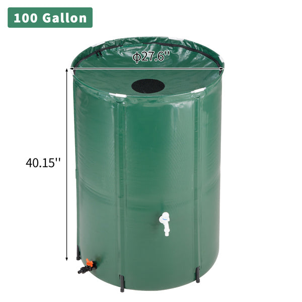 Foldable 100 Gallon Rain Barrel for Garden Water Collection - Green