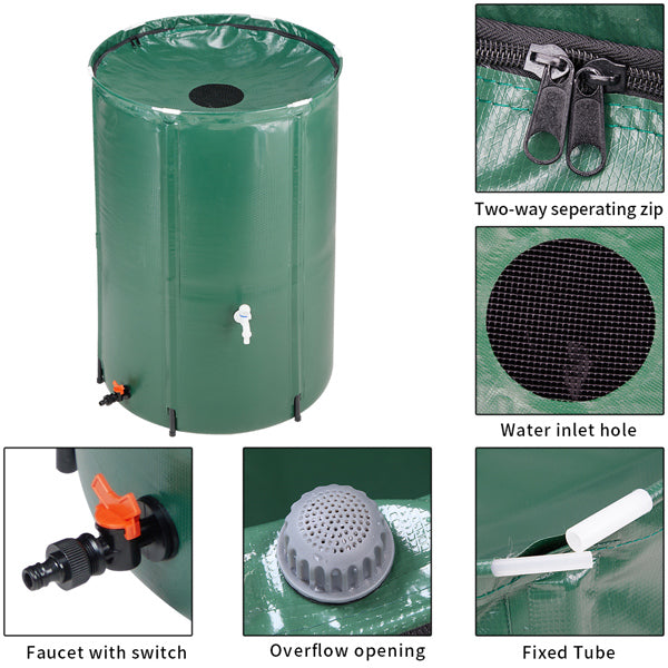 Foldable 100 Gallon Rain Barrel for Garden Water Collection - Green