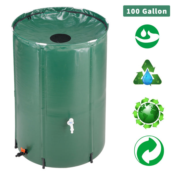 Foldable 100 Gallon Rain Barrel for Garden Water Collection - Green