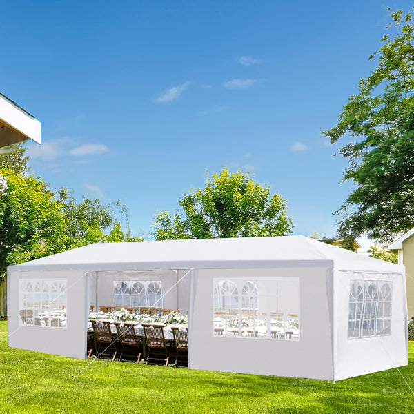 7-Sided Outdoor Party Tent - 3x9m Spacious Sheltering Canopy