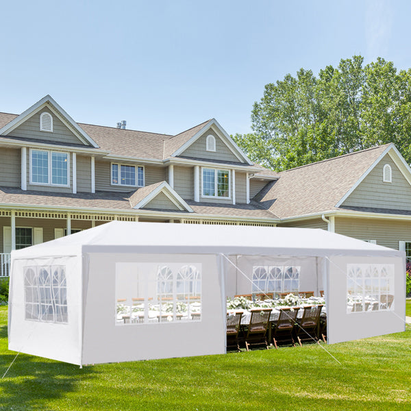 7-Sided Outdoor Party Tent - 3x9m Spacious Sheltering Canopy