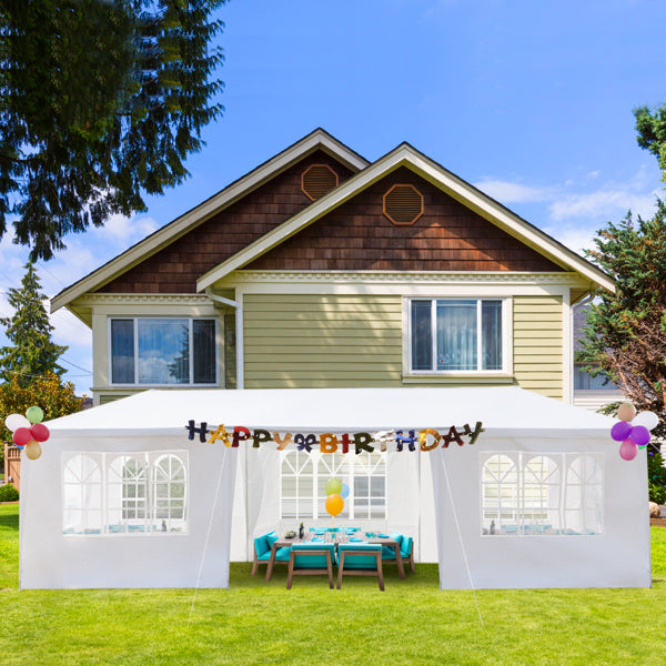 7-Sided Outdoor Party Tent - 3x9m Spacious Sheltering Canopy