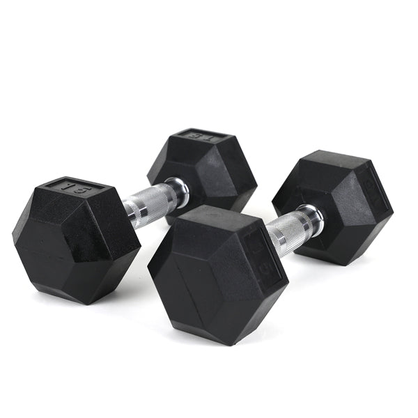15LB Rubber Coated Cast Iron Dumbbells for Strength Training