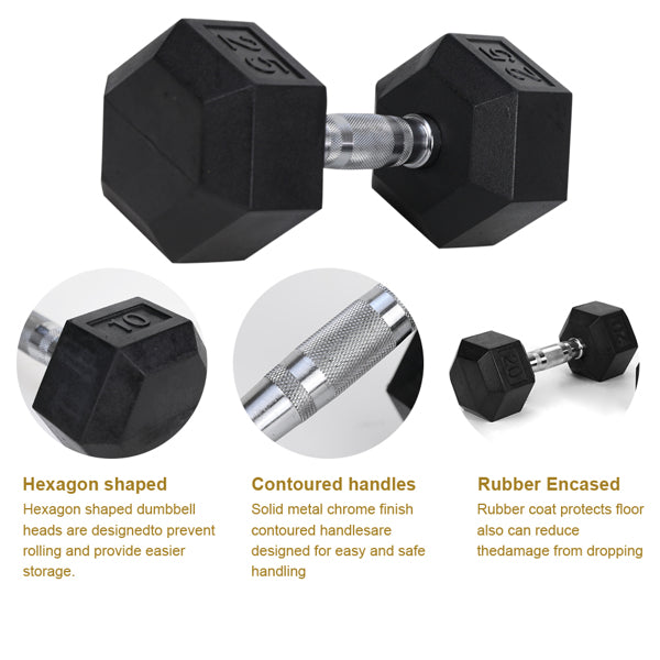20LB Rubber Coated Solid Cast Iron Dumbbells for Strength Training