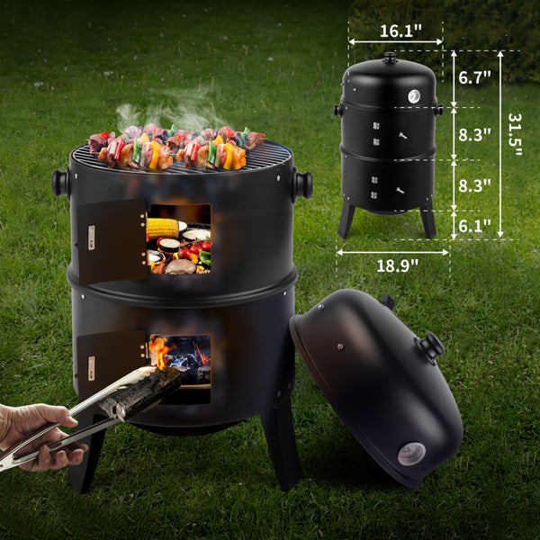 Portable Charcoal Grill Smoker - 80x41x48cm