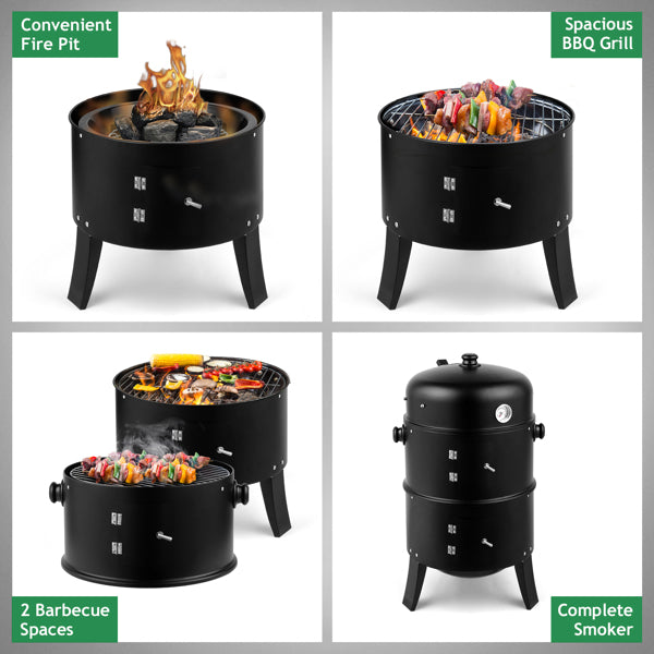 Portable Charcoal Grill Smoker - 80x41x48cm