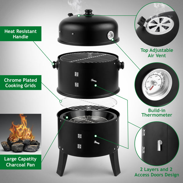 Portable Charcoal Grill Smoker - 80x41x48cm