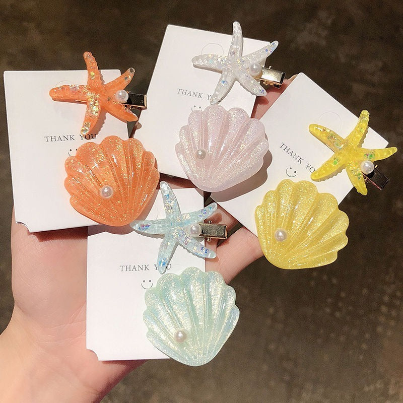 Ocean Shell Starfish Hair Barrettes for Women - Colorful Acrylic Hair Clips