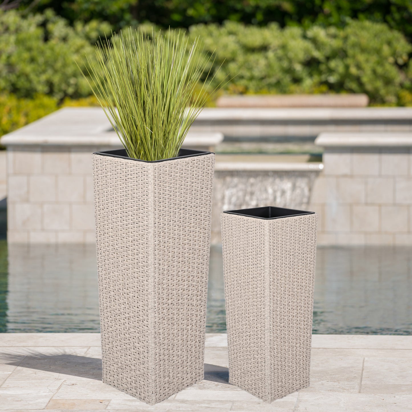 Outdoor PE Wicker Flower Pots - 2-Piece Set, Beige
