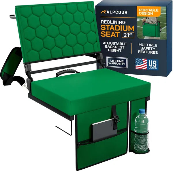 Folding Reclining Stadium Seat with Back Support - Hunter Green