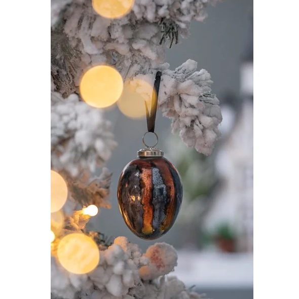 Set of 6 Black & Gold Egg Christmas Ornament Balls - 4"