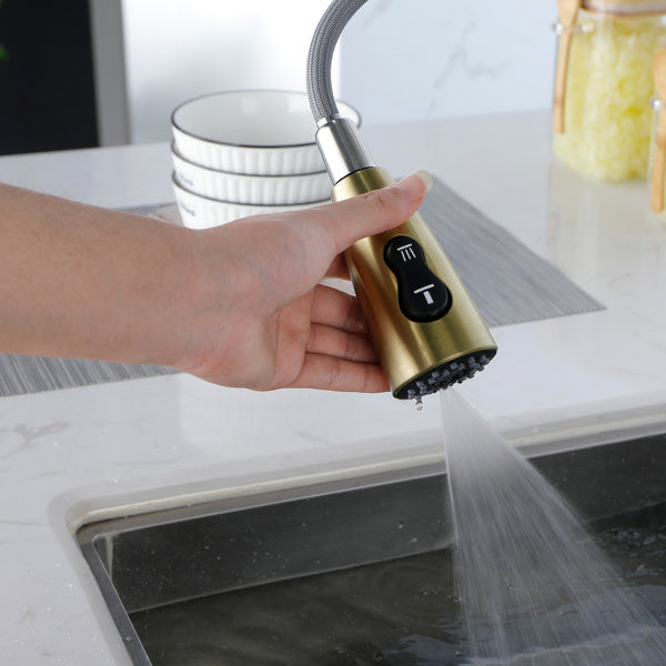 Pull-Down Kitchen Faucet with Eco-Friendly Stainless Steel - Gold