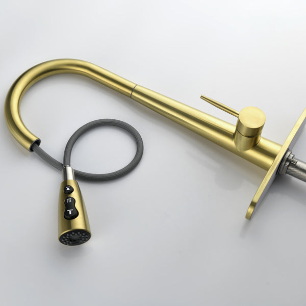 Pull-Down Kitchen Faucet with Eco-Friendly Stainless Steel - Gold