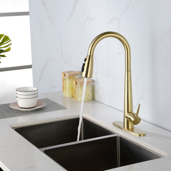 Pull-Down Kitchen Faucet with Eco-Friendly Stainless Steel - Gold