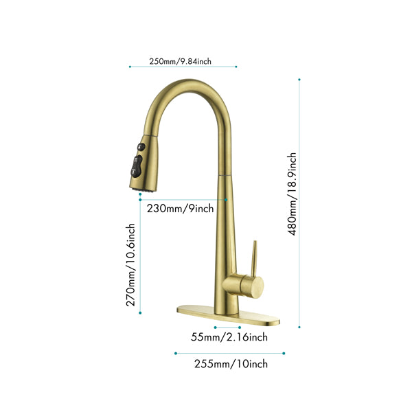 Pull-Down Kitchen Faucet with Eco-Friendly Stainless Steel - Gold