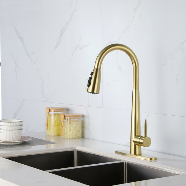 Pull-Down Kitchen Faucet with Eco-Friendly Stainless Steel - Gold
