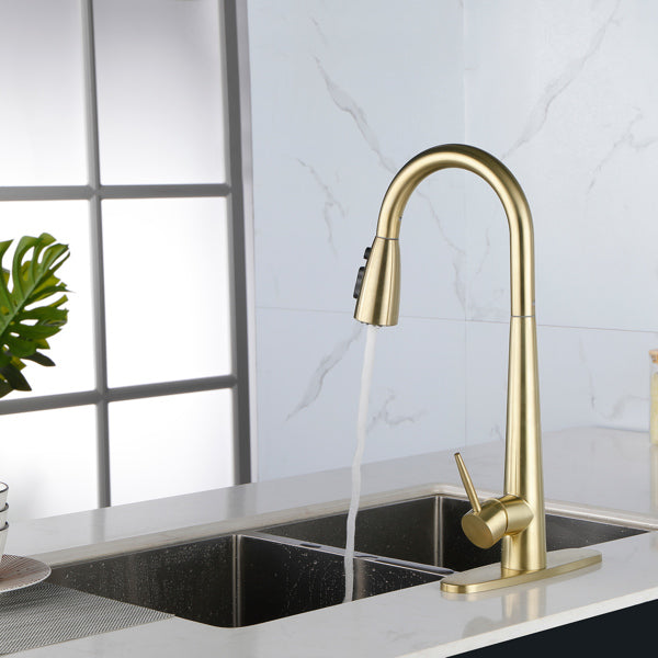 Pull-Down Kitchen Faucet with Eco-Friendly Stainless Steel - Gold