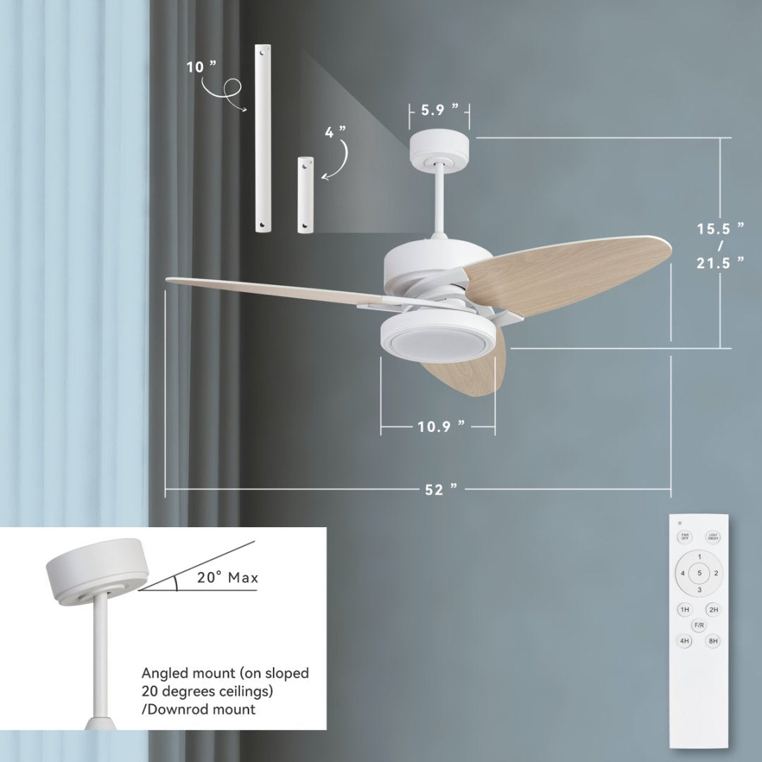 52 Inch Indoor LED Ceiling Fan with Remote Control and Reversible Blades