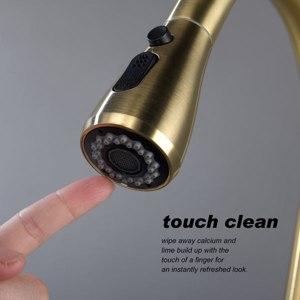Brushed Gold Kitchen Faucet - High Arc Pull Down Sprayer