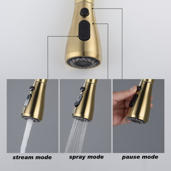 Brushed Gold Kitchen Faucet - High Arc Pull Down Sprayer