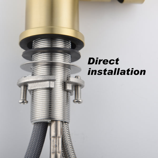 Brushed Gold Kitchen Faucet - High Arc Pull Down Sprayer