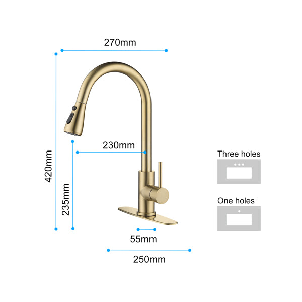 Brushed Gold Kitchen Faucet - High Arc Pull Down Sprayer