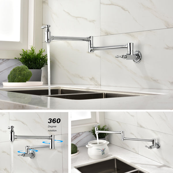 Wall Mount Pot Filler Kitchen Faucet - Chrome Finish