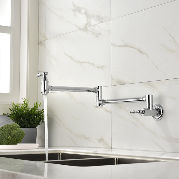 Wall Mount Pot Filler Kitchen Faucet - Chrome Finish