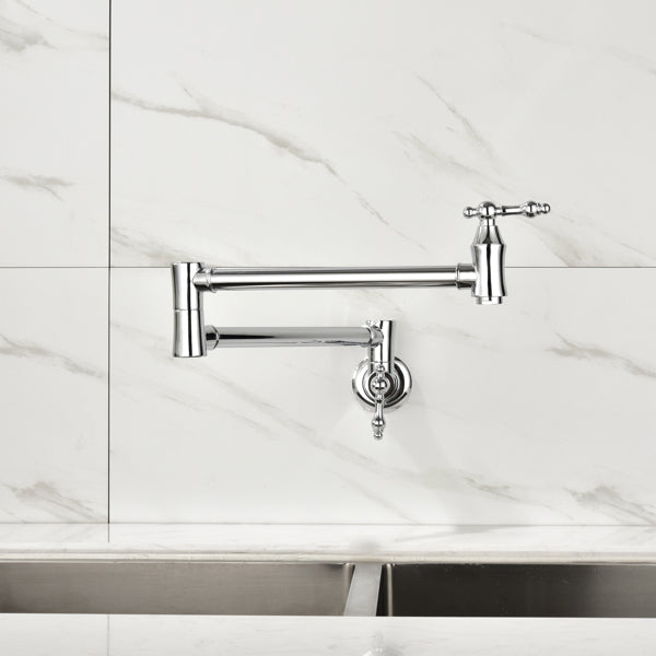 Wall Mount Pot Filler Kitchen Faucet - Chrome Finish