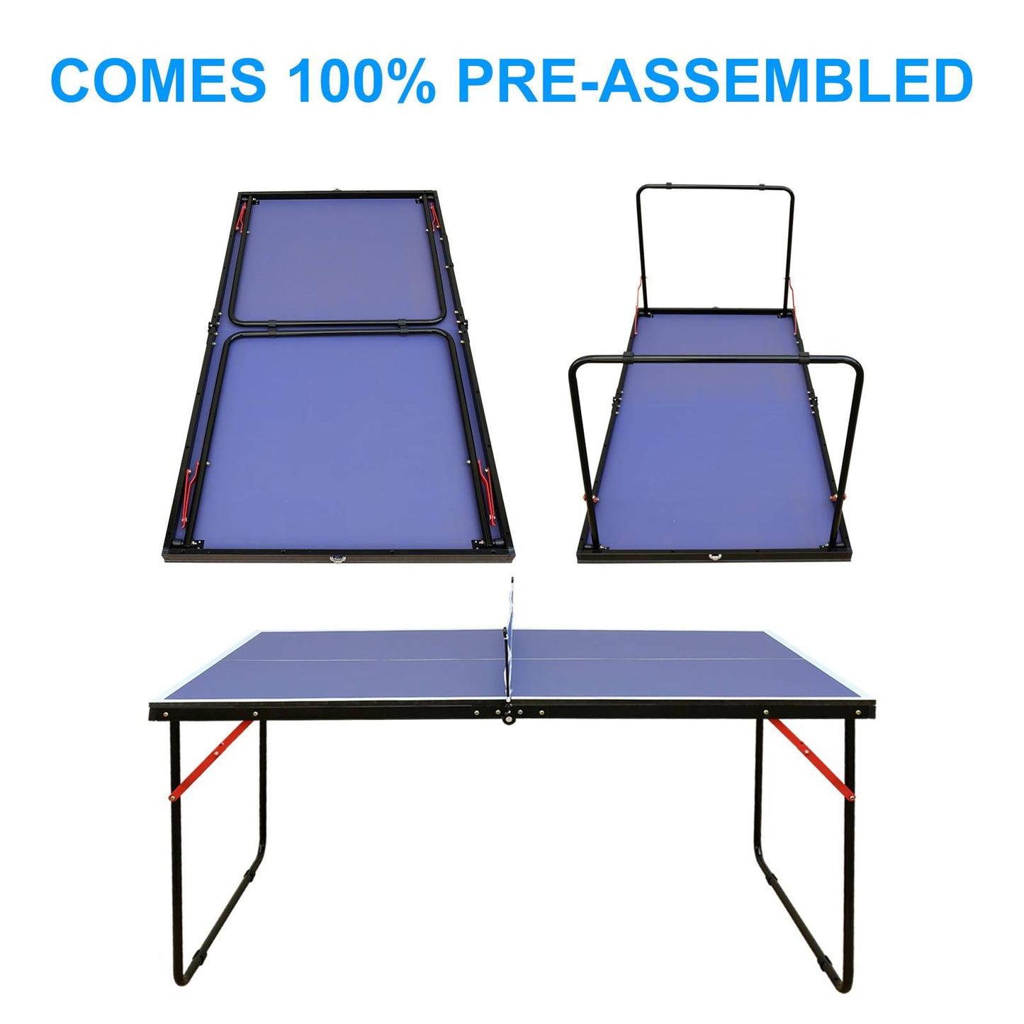 Portable Ping Pong Table Set with Net & 2 Paddles - Blue
