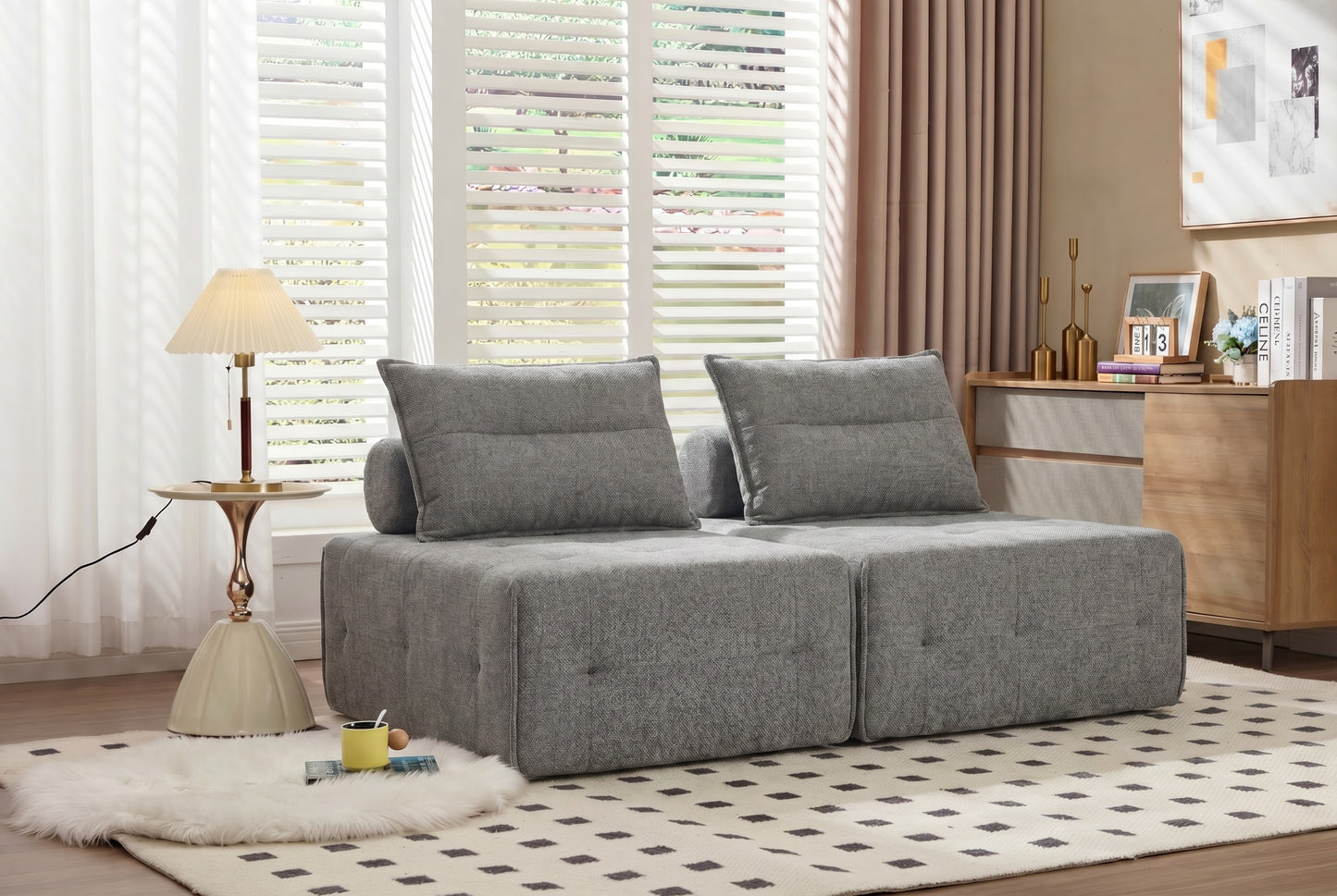Modular Sectional Sofa with Adjustable Backrest - Grey