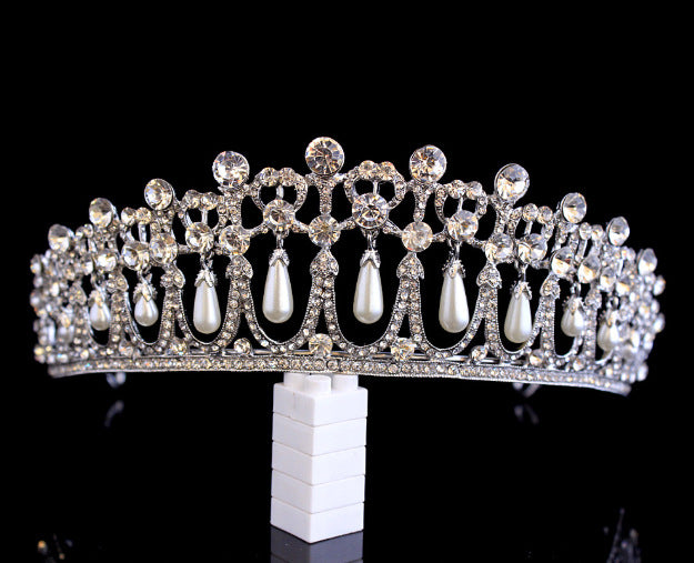 Pearl Crystal Headband Crown for Bridal & Special Occasions White