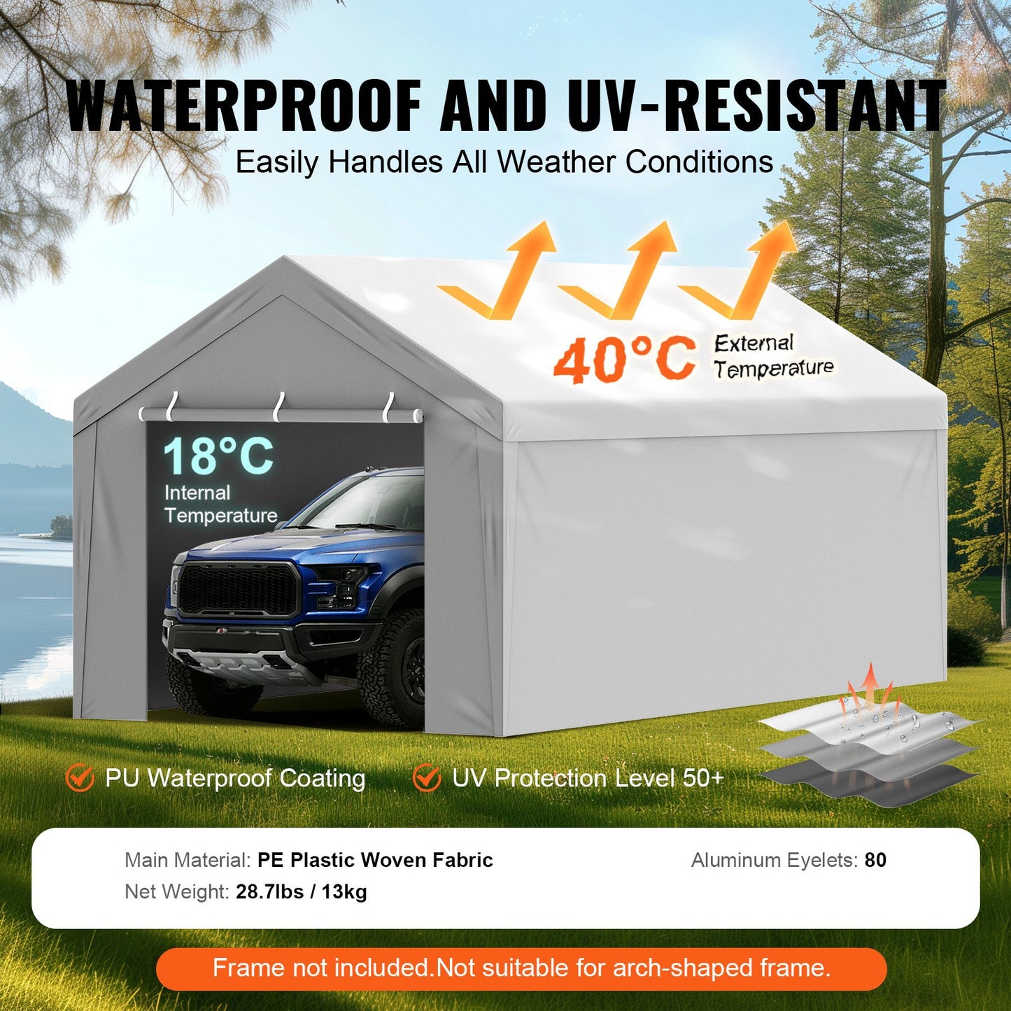 10x20 ft Waterproof UV-Resistant Canopy Cover with Side Walls for Garage Replacement