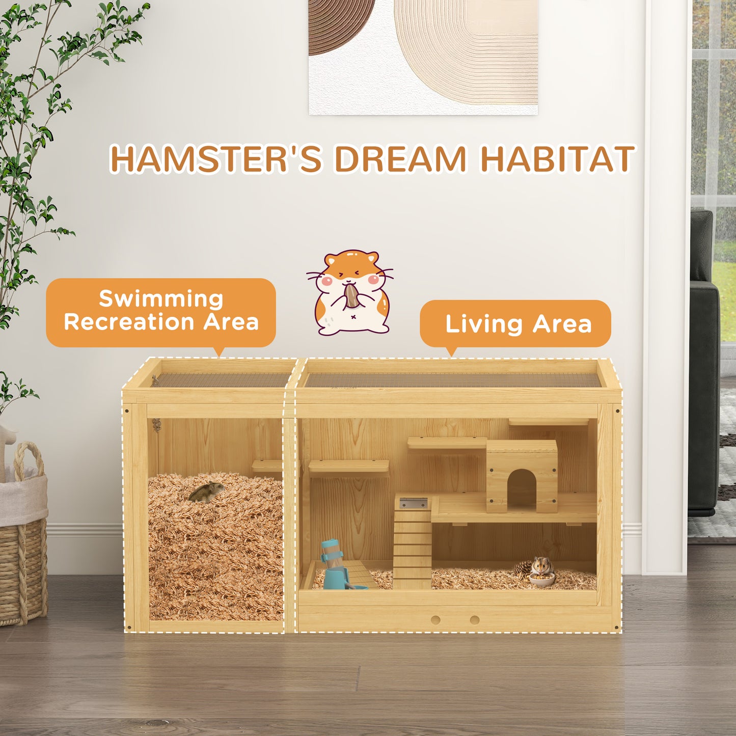 Large Wooden Hamster Cage with Pull-Out Tray & Multi-Level Accessories