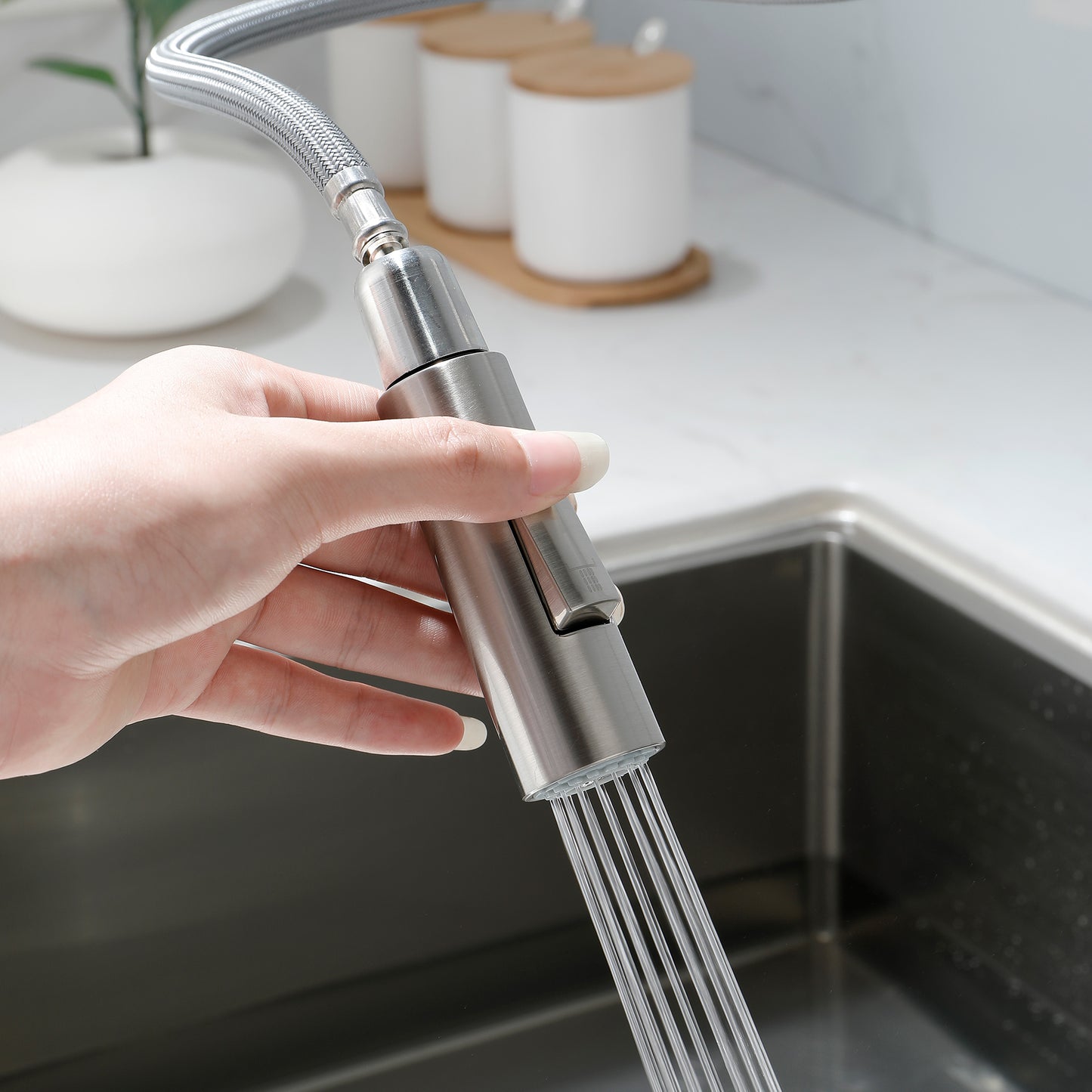 Stainless Steel Kitchen Faucet with Pull-Down Sprayer