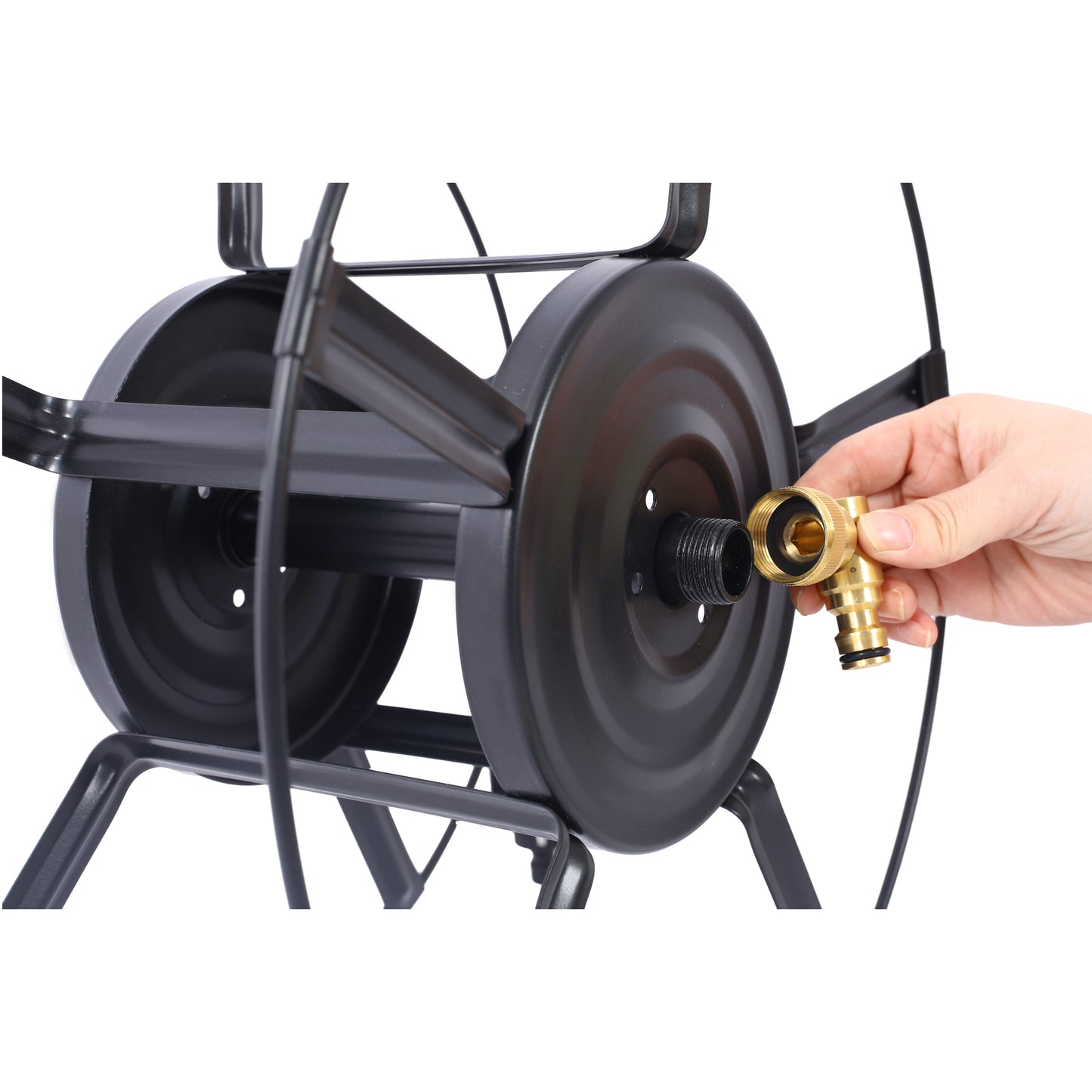 Wall Mount Swivel Garden Hose Reel with Quick Connectors, 82 Ft Black