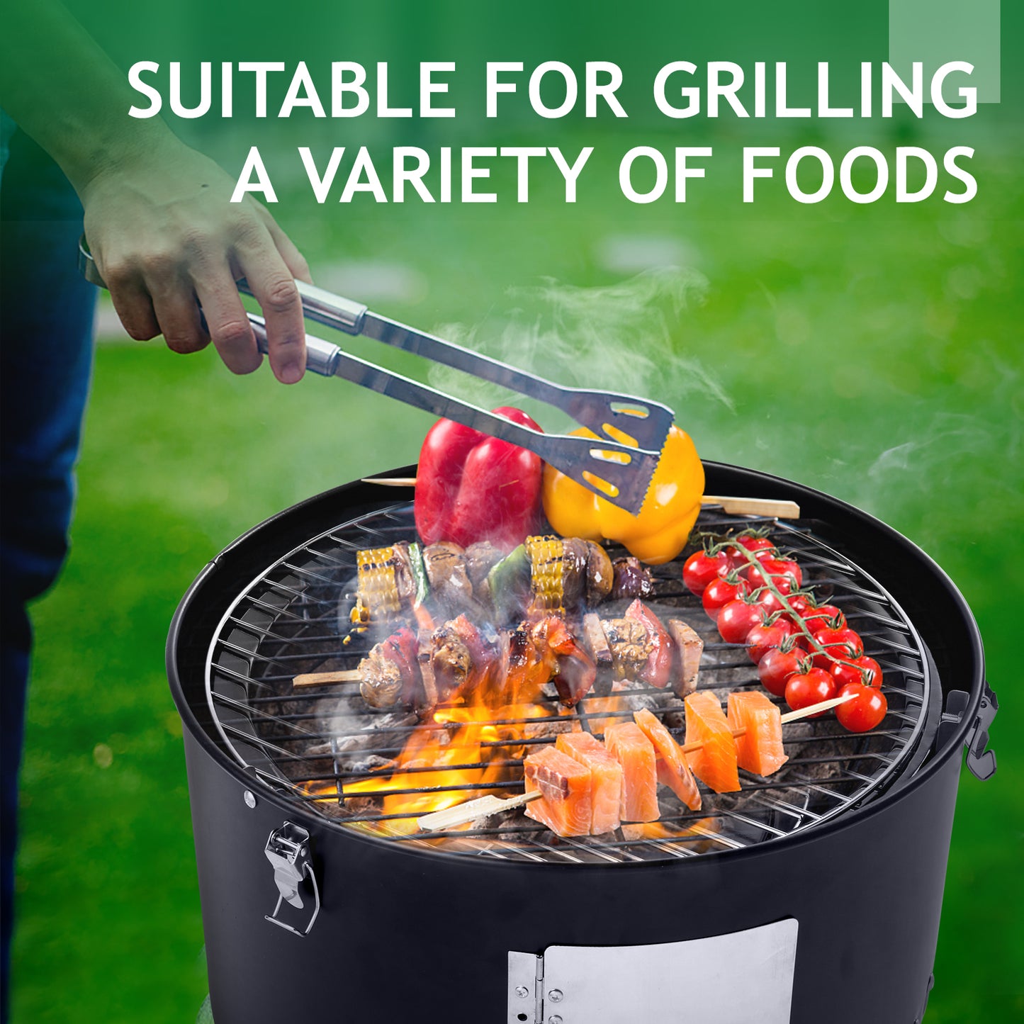 Vertical Steel Charcoal Smoker - Double-Walled BBQ Grill - Black
